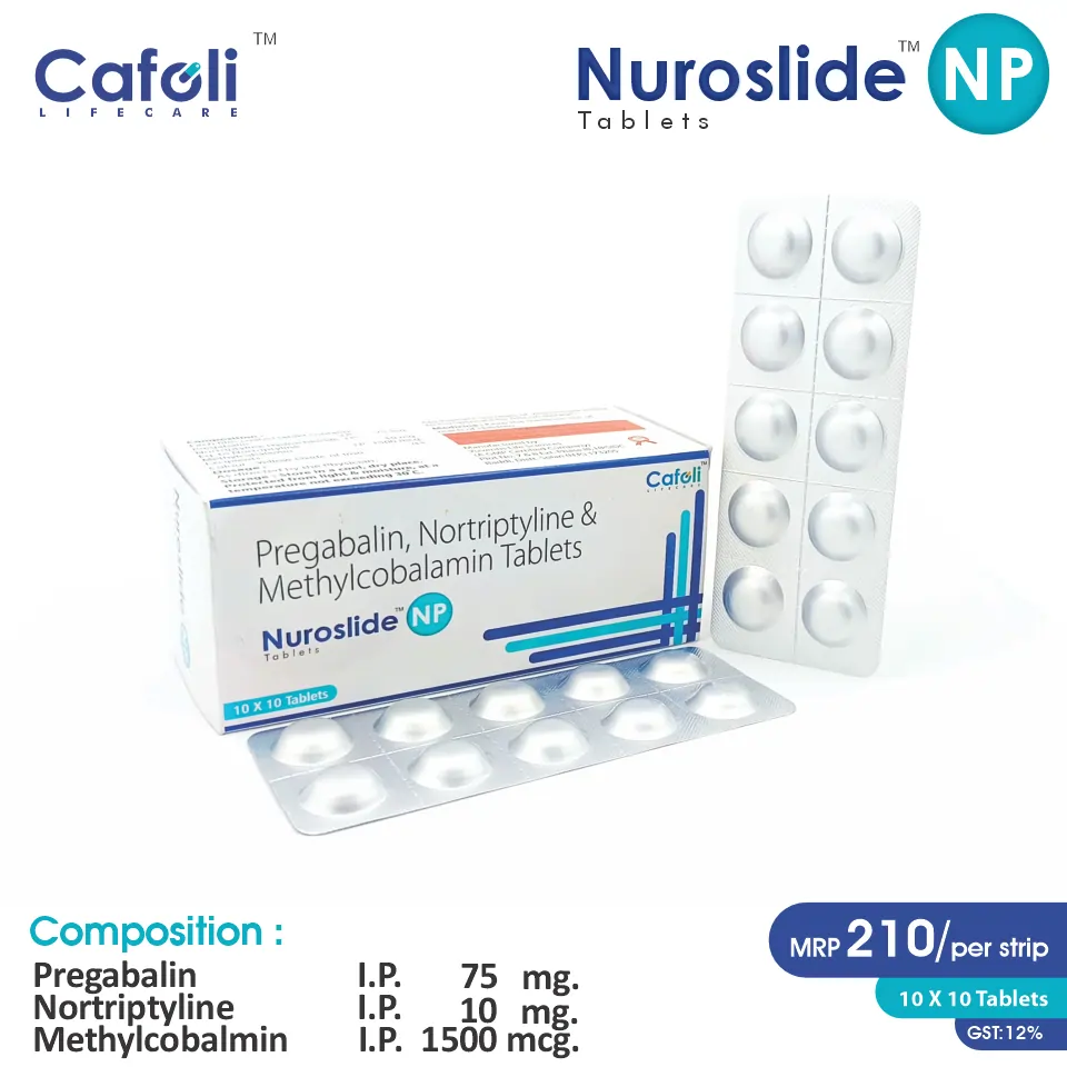 Pregabalin + Nortriptyline + Methylcobalamin Tablet at best price in PCD Pharma Franchise for Neuropathic Pain Relief.